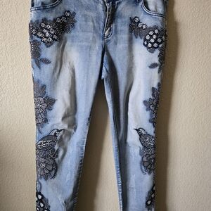 Floral Embellished Light Blue Jeans